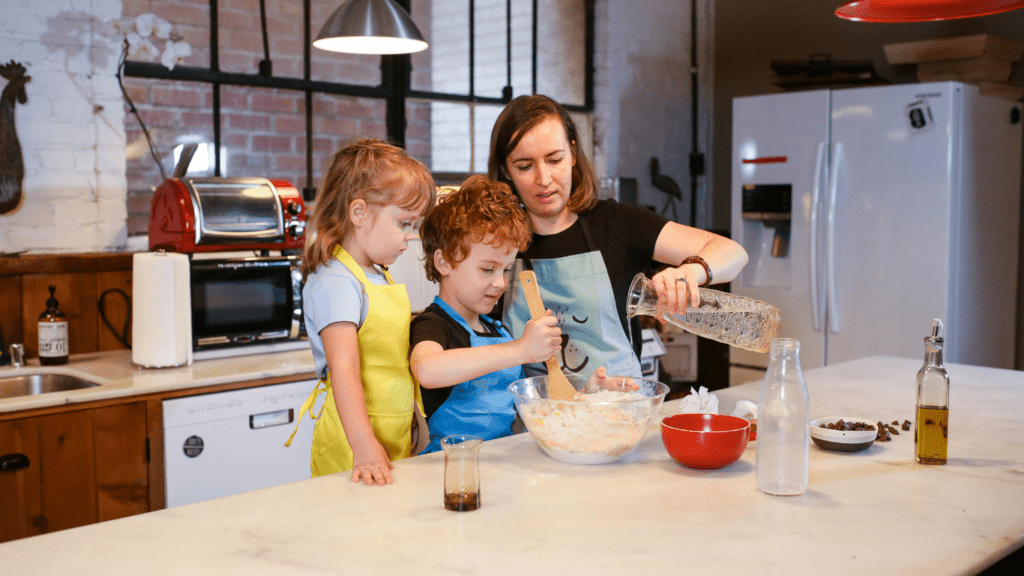 a family cooking together