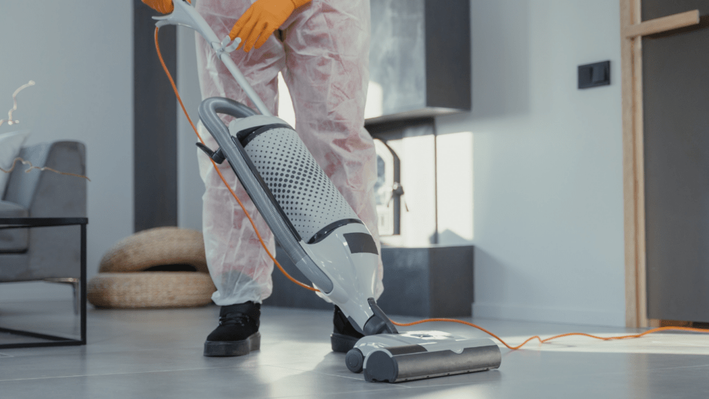 a person using a vacuum cleaner