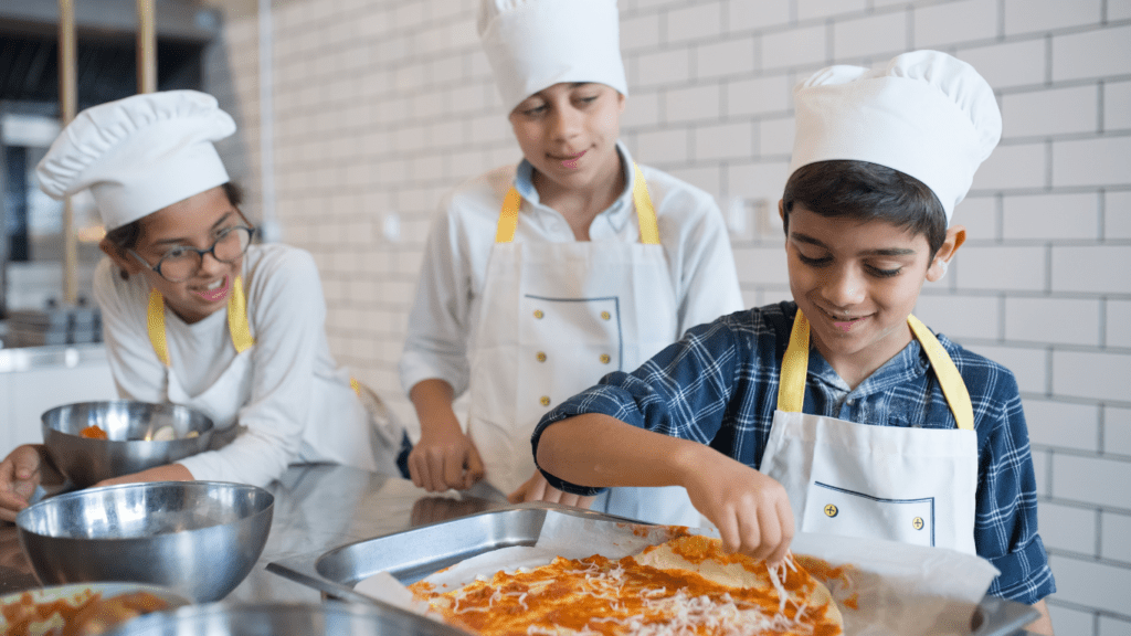 a family cooking together