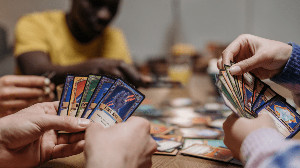a group of people playing cards