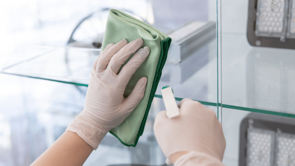a person cleaning a glass