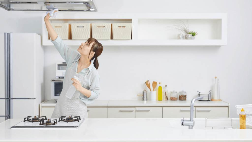 cleaning the kitchen