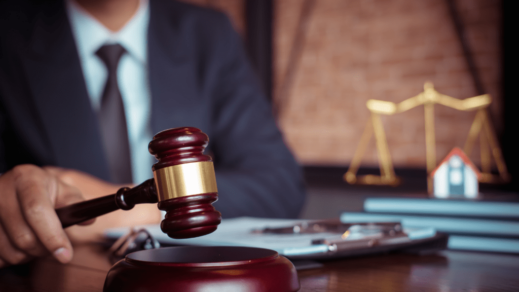 judge's gavel on wooden table in courtroom